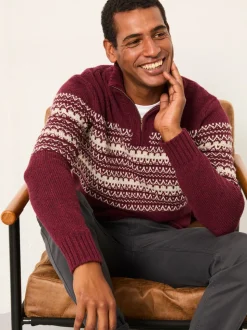 FatFace Claret Fairisle Knitted Half Neck Jumper