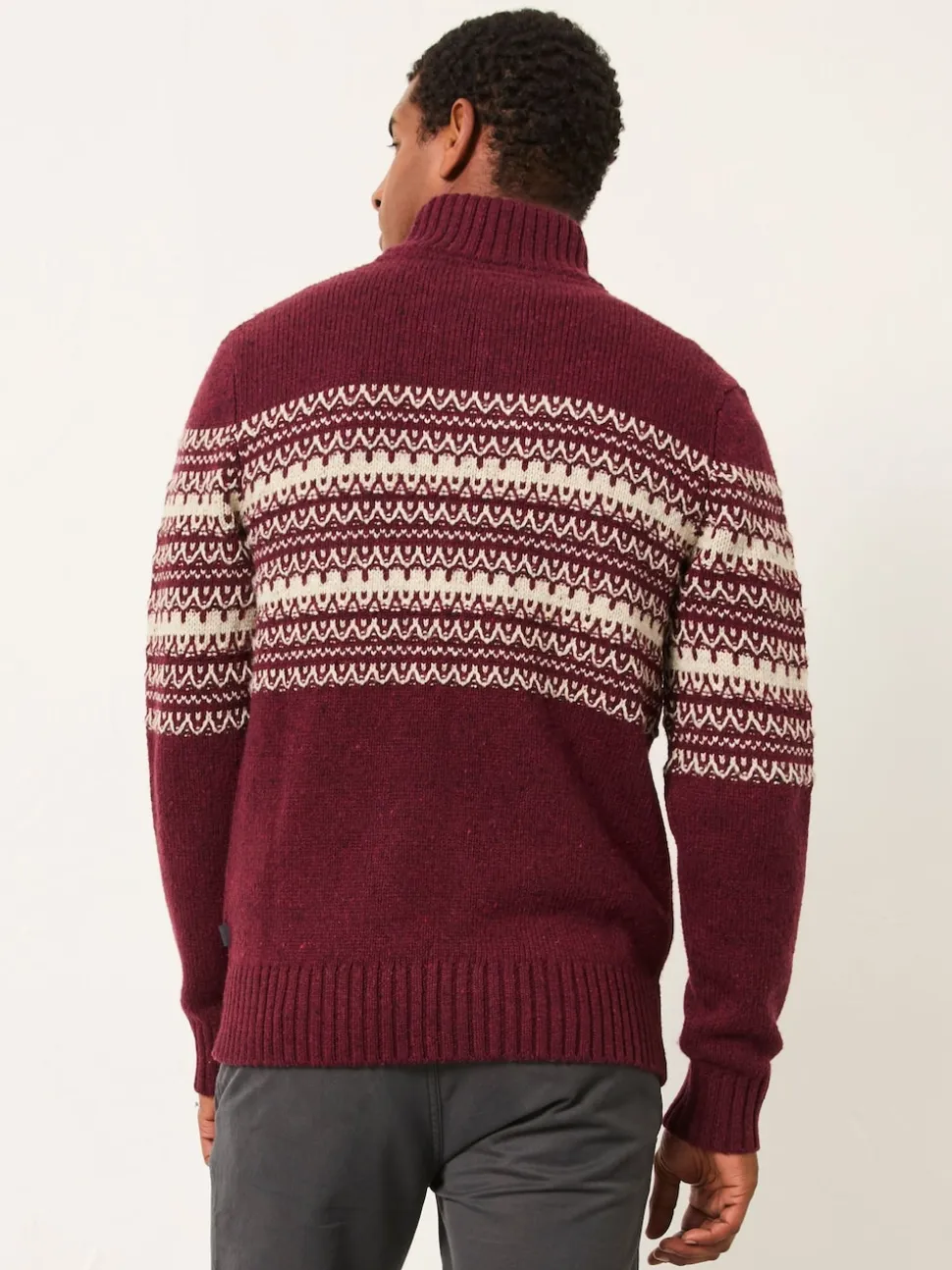 FatFace Claret Fairisle Knitted Half Neck Jumper