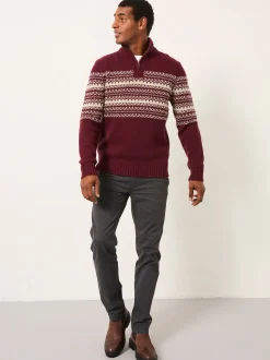 FatFace Claret Fairisle Knitted Half Neck Jumper