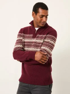 FatFace Claret Fairisle Knitted Half Neck Jumper