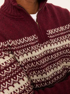 FatFace Claret Fairisle Knitted Half Neck Jumper