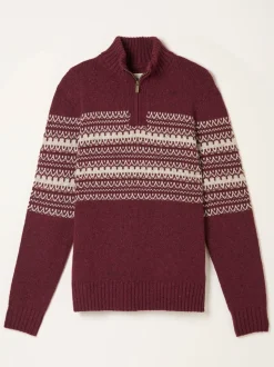 FatFace Claret Fairisle Knitted Half Neck Jumper