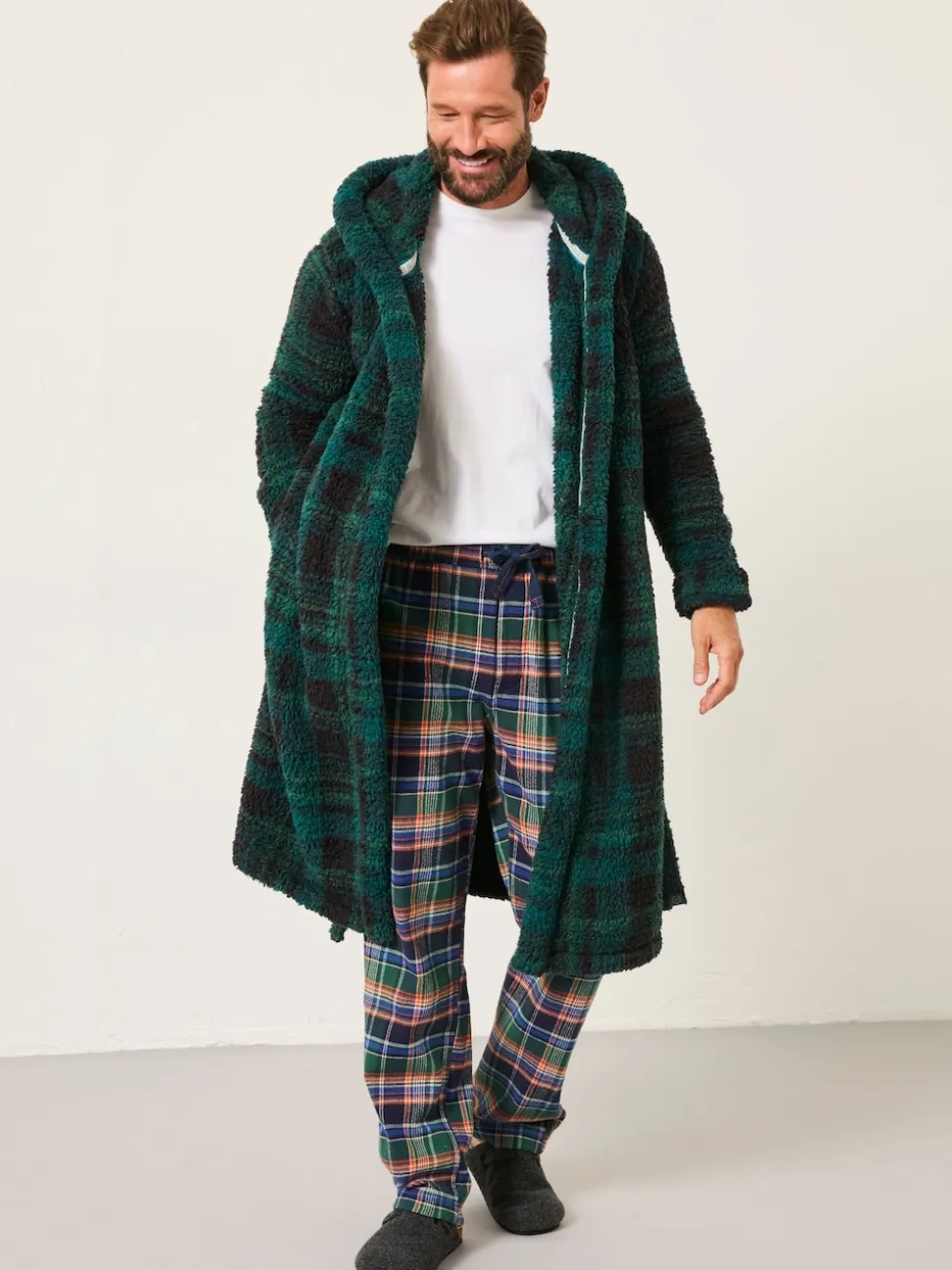 FatFace Dark Green Snuggle Check Robe