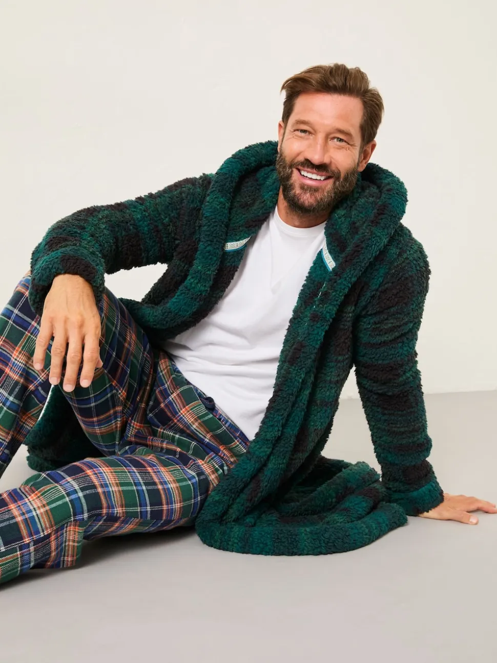 FatFace Dark Green Snuggle Check Robe