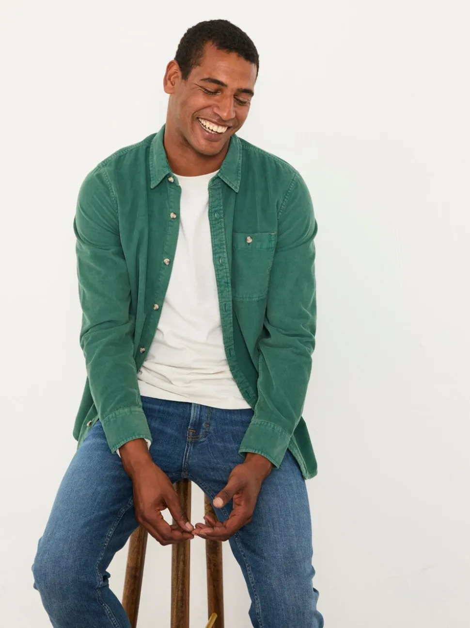FatFace Emerald Green Long Sleeve Cord Shirt