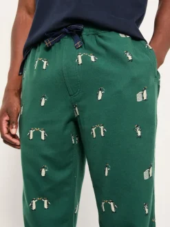 FatFace Emerald Green Penguin Print Pyjama Bottoms