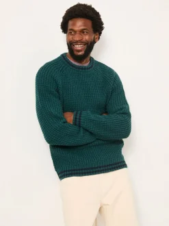 FatFace Emerald Green Tipped Crew Neck Knitted Jumper