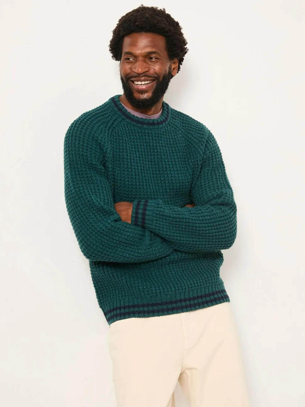 FatFace Emerald Green Tipped Crew Neck Knitted Jumper