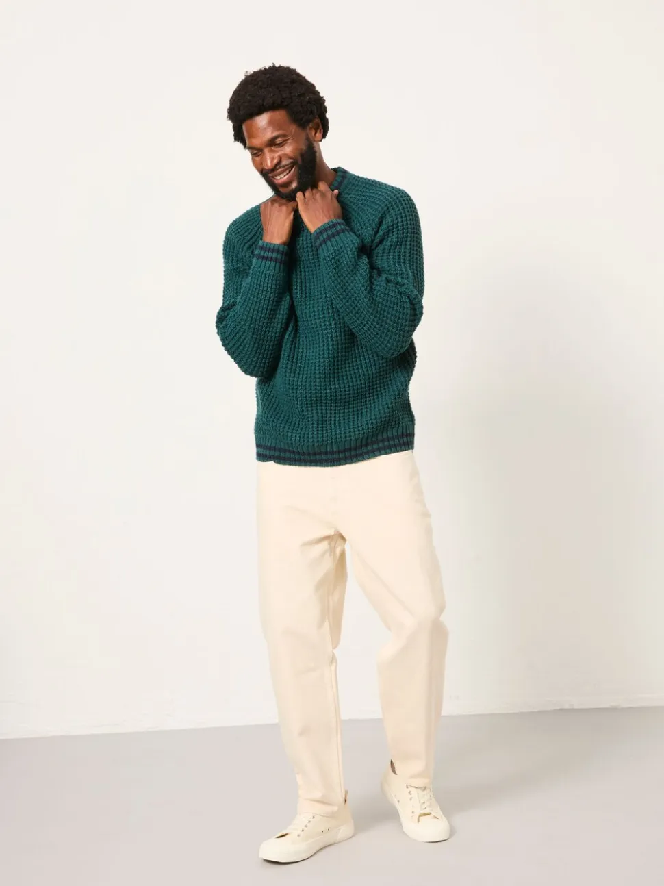FatFace Emerald Green Tipped Crew Neck Knitted Jumper
