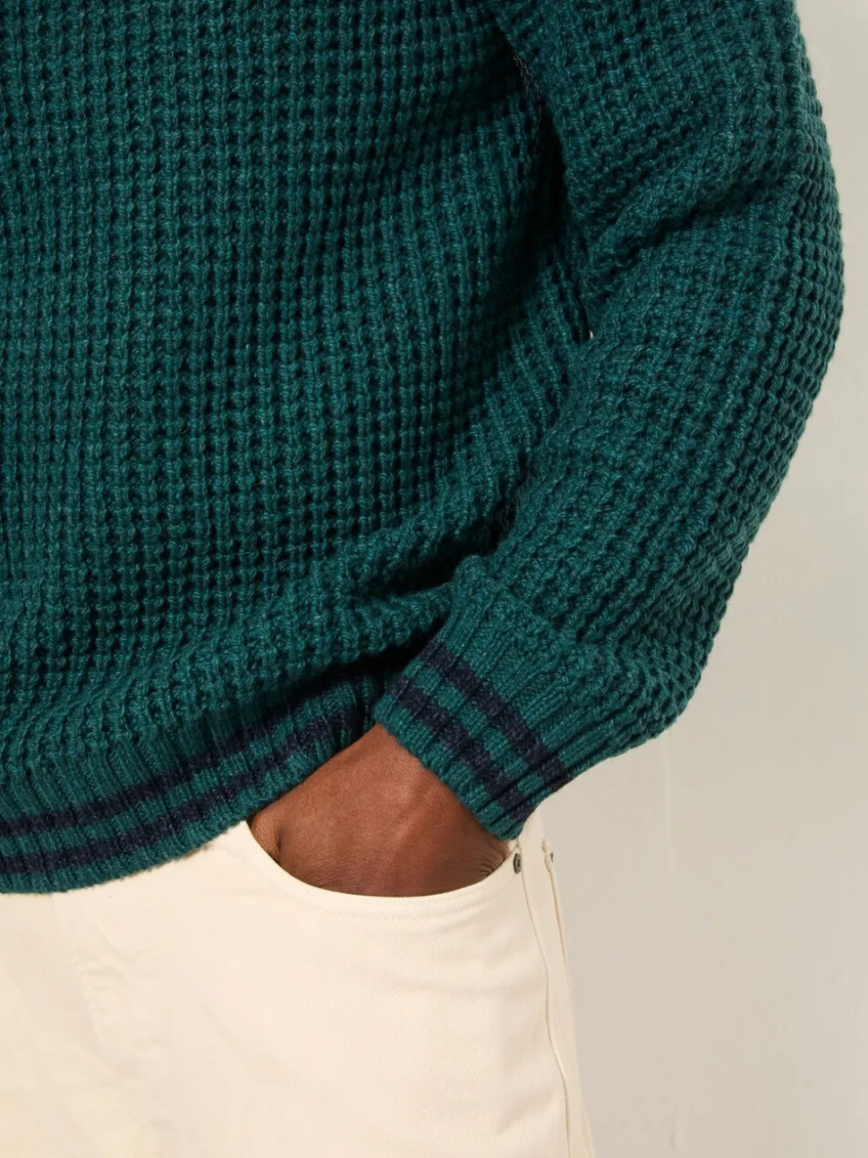 FatFace Emerald Green Tipped Crew Neck Knitted Jumper