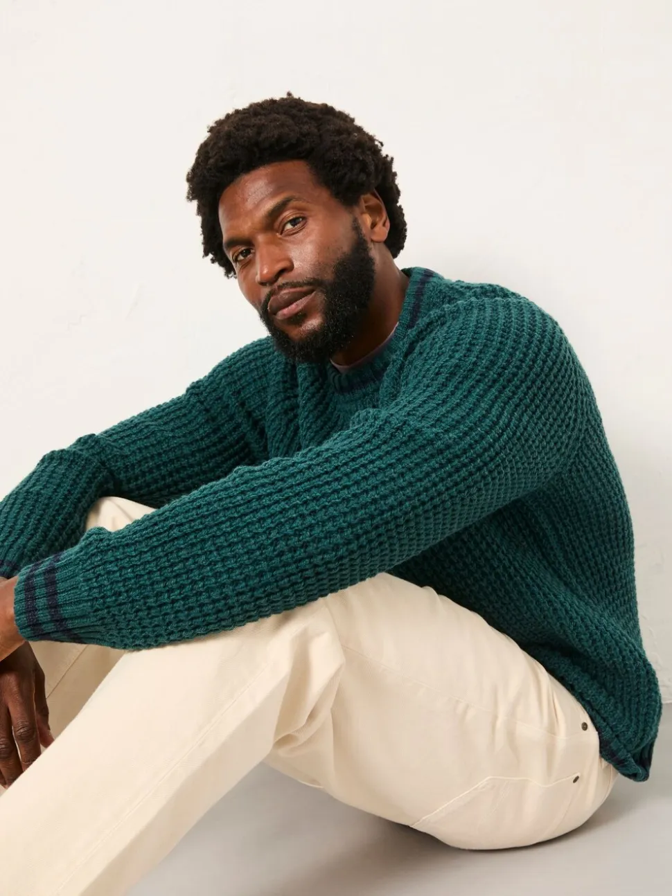 FatFace Emerald Green Tipped Crew Neck Knitted Jumper