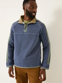 FatFace French Navy 100% Cotton Airlie Panel Quarter Zip Sweat Top