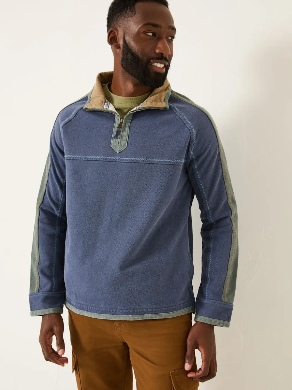 FatFace French Navy 100% Cotton Airlie Panel Quarter Zip Sweat Top