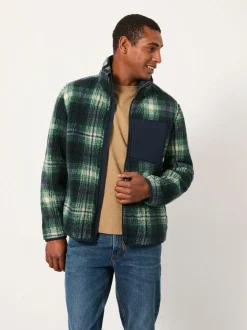 FatFace Green Check Zip Through Fleece
