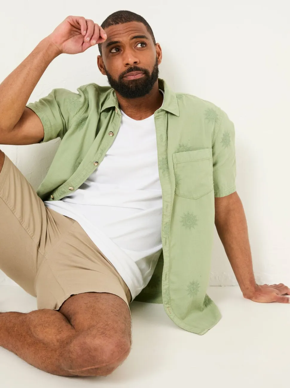 FatFace Green Short Sleeve Sun Embroidered Shirt