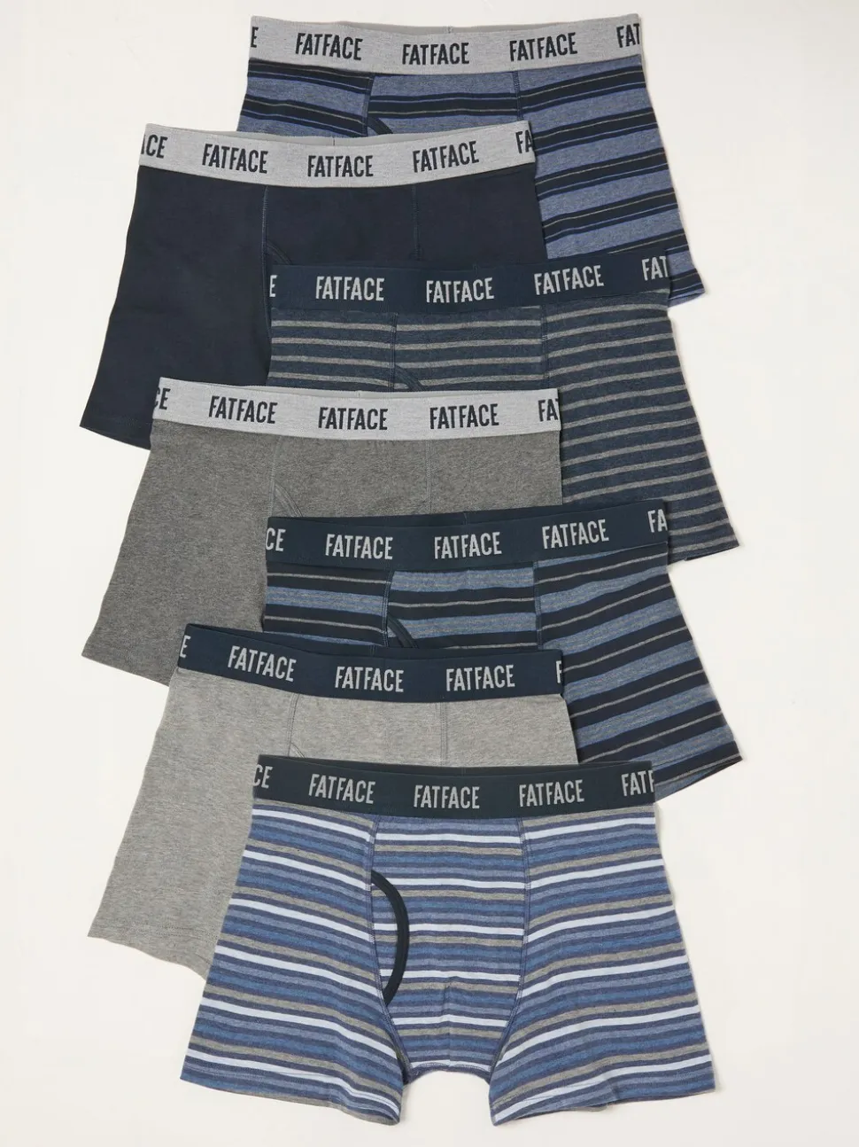 FatFace Grey & Blue Stripe Classic Boxers 7 Pack