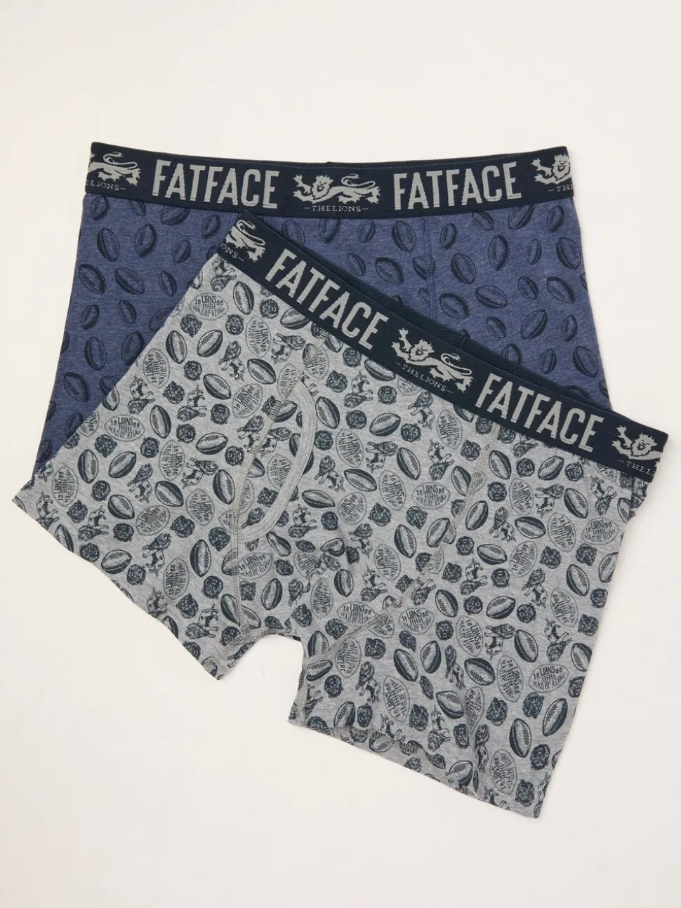 FatFace Grey & Navy Blue Lion's Tour Boxers 2 Pack