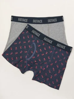 FatFace Grey & Navy Lobster Classic Boxers 2 Pack