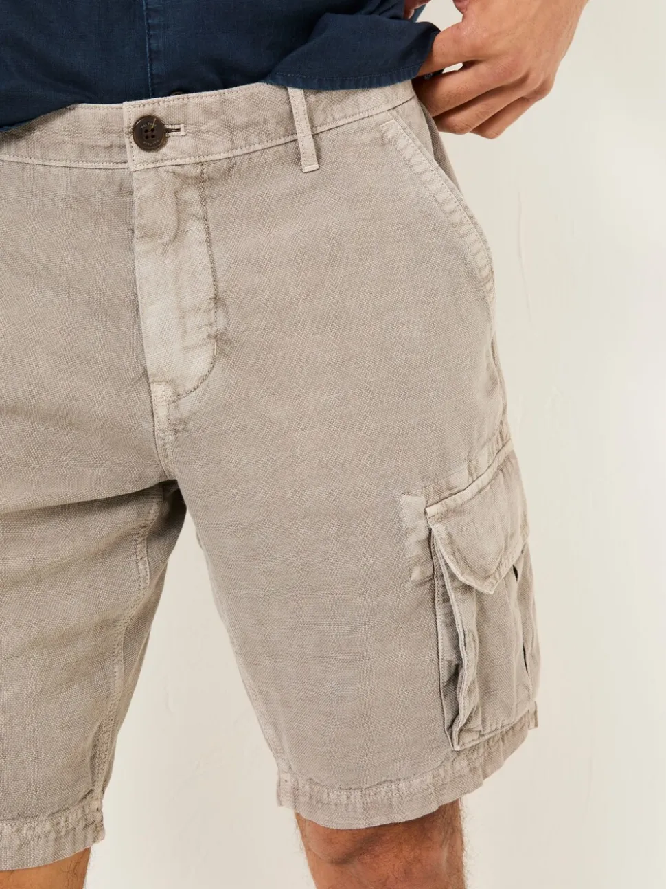 FatFace Grey Cotton Linen Cargo Shorts