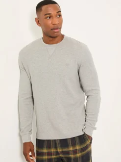 FatFace Grey Waffle Crew Neck Pyjama Top