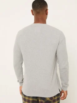 FatFace Grey Waffle Crew Neck Pyjama Top