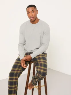 FatFace Grey Waffle Crew Neck Pyjama Top