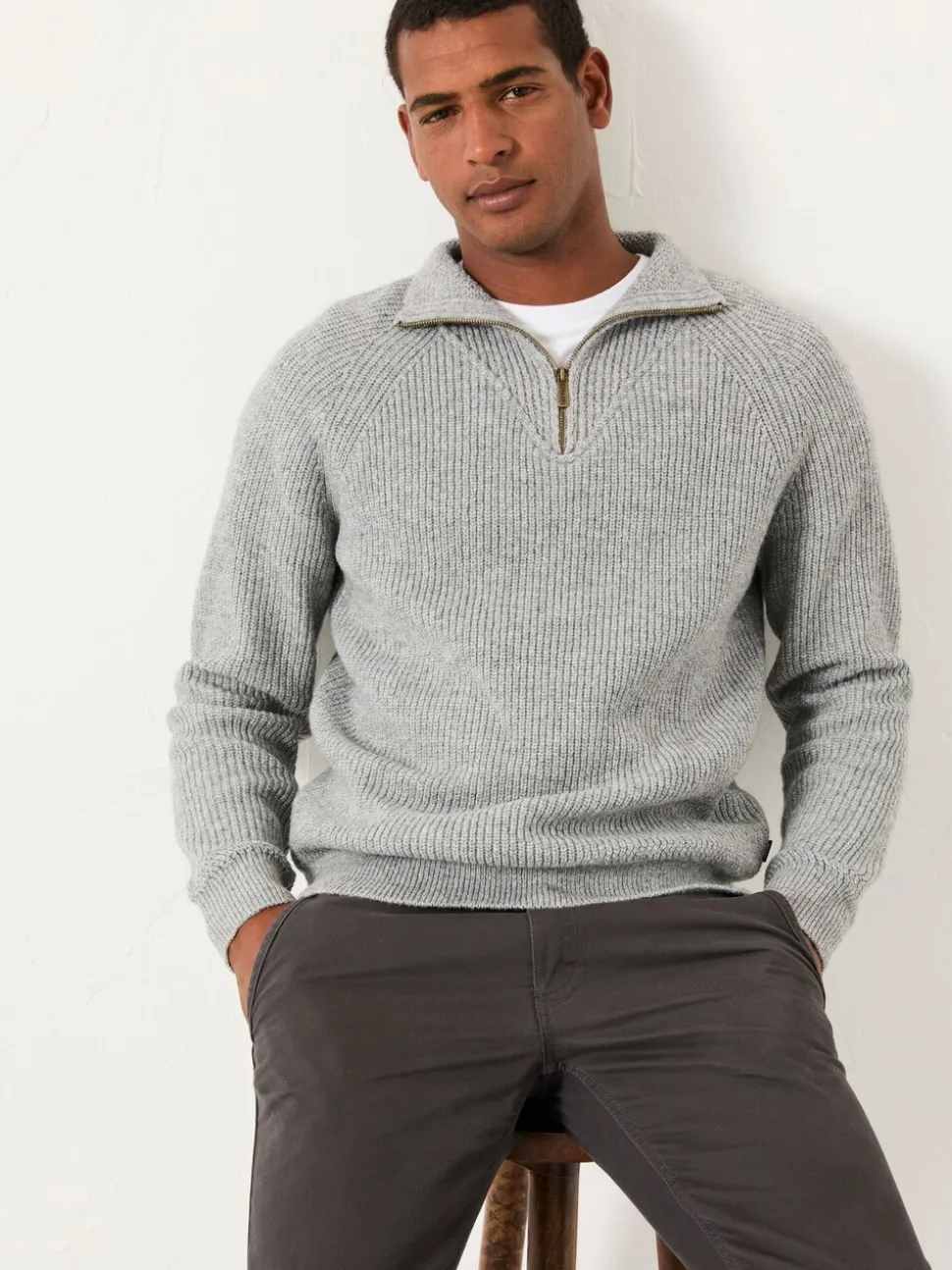 FatFace Harwick Grey Half Zip Neck Knitted Jumper