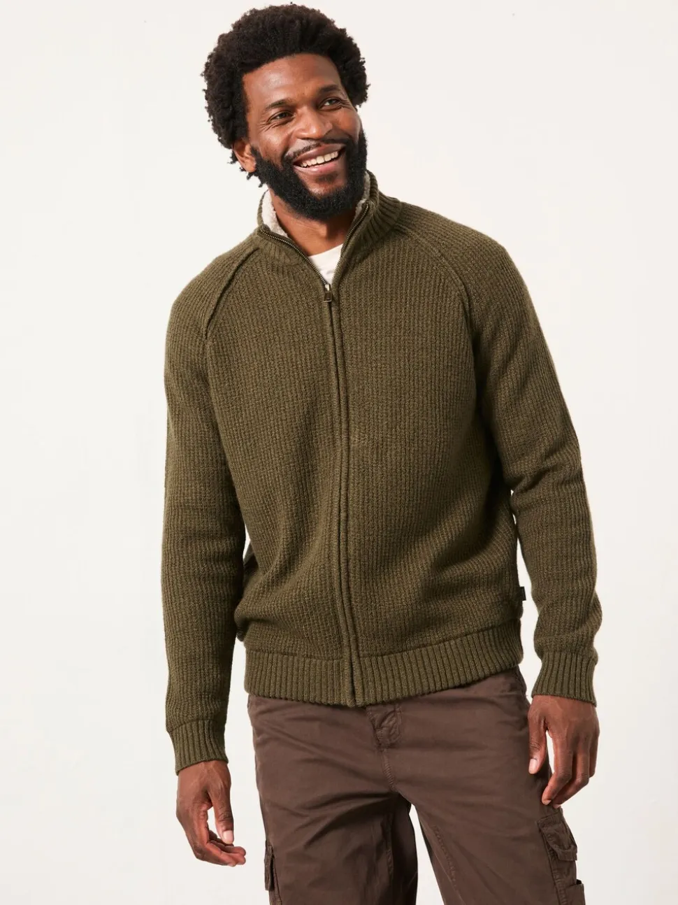 FatFace Harwick Khaki Green Zip Through Bomber