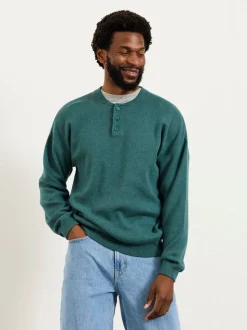 FatFace Helston Jade Green Knitted Crew Neck Henley