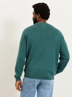 FatFace Helston Jade Green Knitted Crew Neck Henley