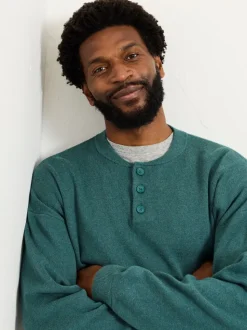 FatFace Helston Jade Green Knitted Crew Neck Henley