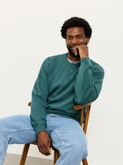 FatFace Helston Jade Green Knitted Crew Neck Henley