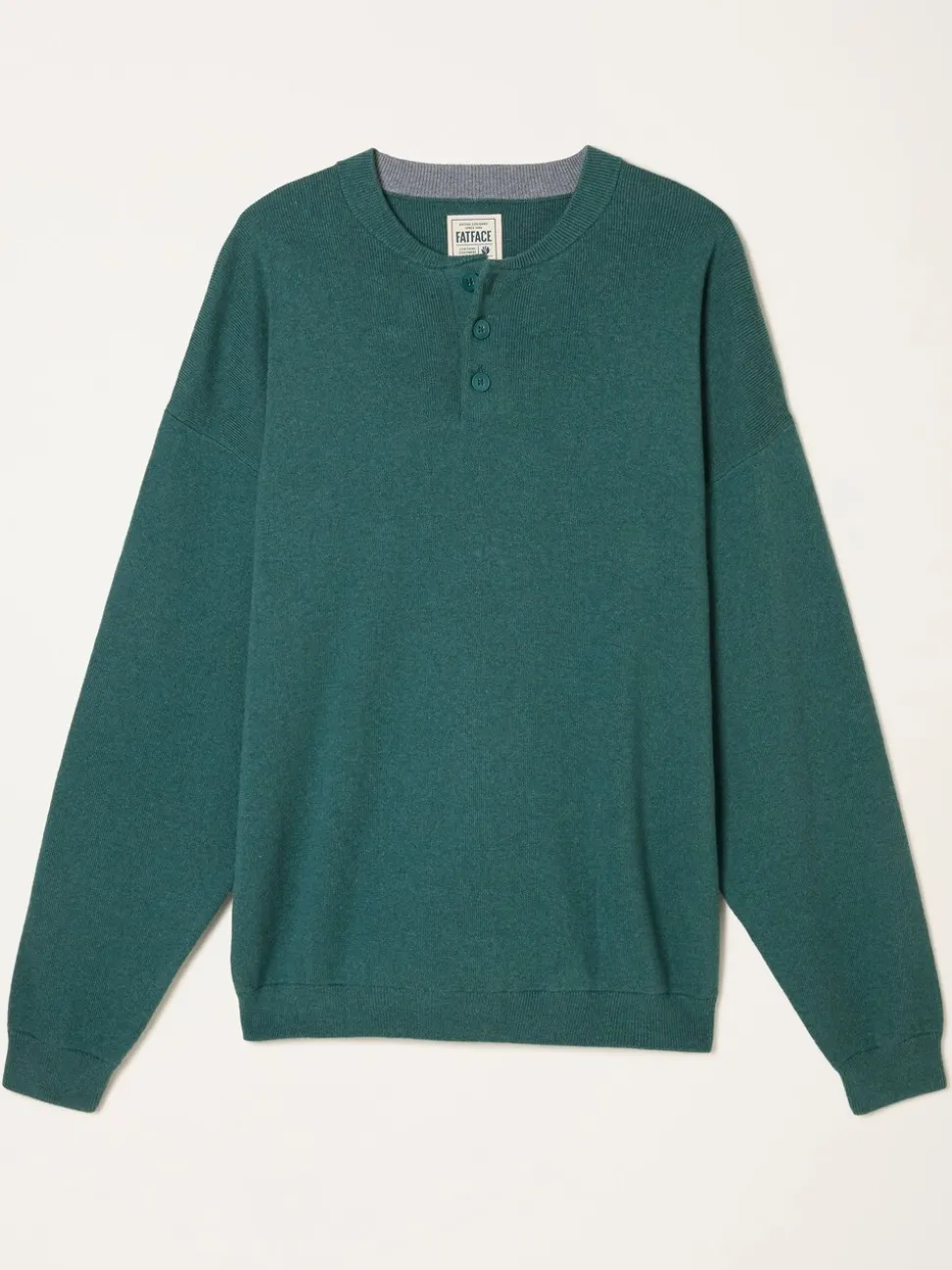 FatFace Helston Jade Green Knitted Crew Neck Henley