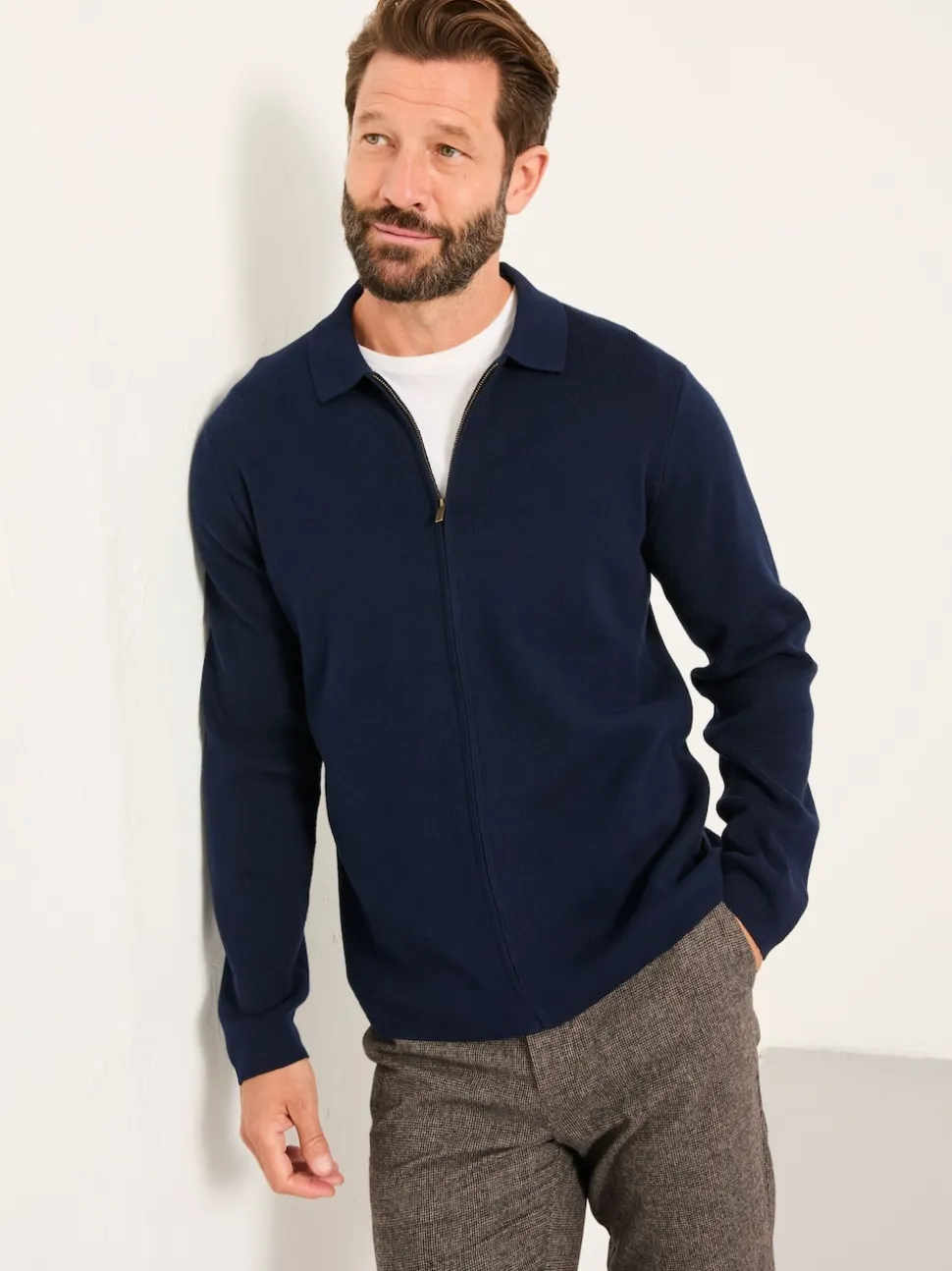 FatFace Helston Navy Collar Knitted Cardigan