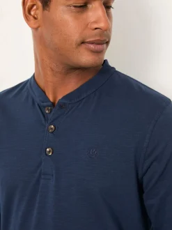 FatFace Henley Navy Long Sleeve Woodside Slub