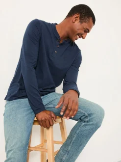 FatFace Henley Navy Long Sleeve Woodside Slub