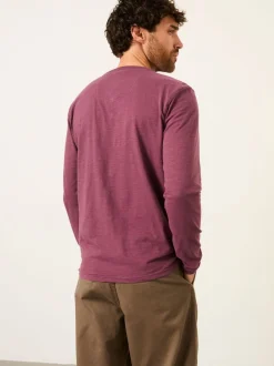 FatFace Henley Purple Long Sleeve Woodside Slub
