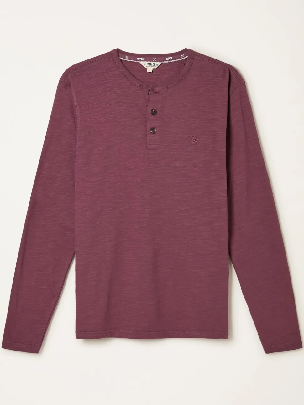 FatFace Henley Purple Long Sleeve Woodside Slub