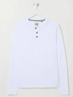 FatFace Henley White Long Sleeve Woodside Slub