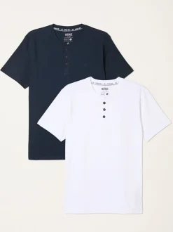 FatFace Henley White Short Sleeve Tshirts 2 Pack