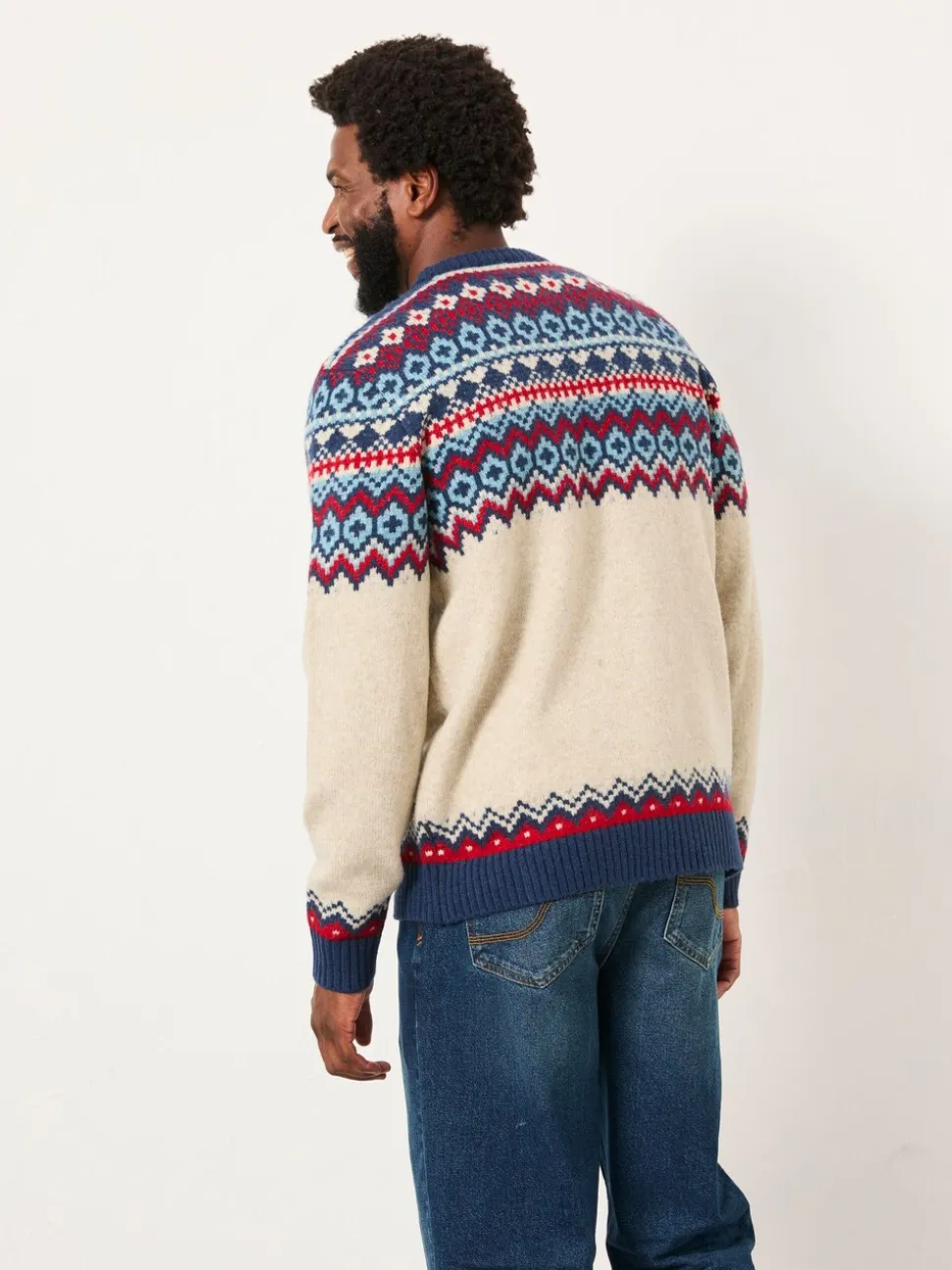 FatFace Hudson Natural Knitted Fairisle Crew Jumper