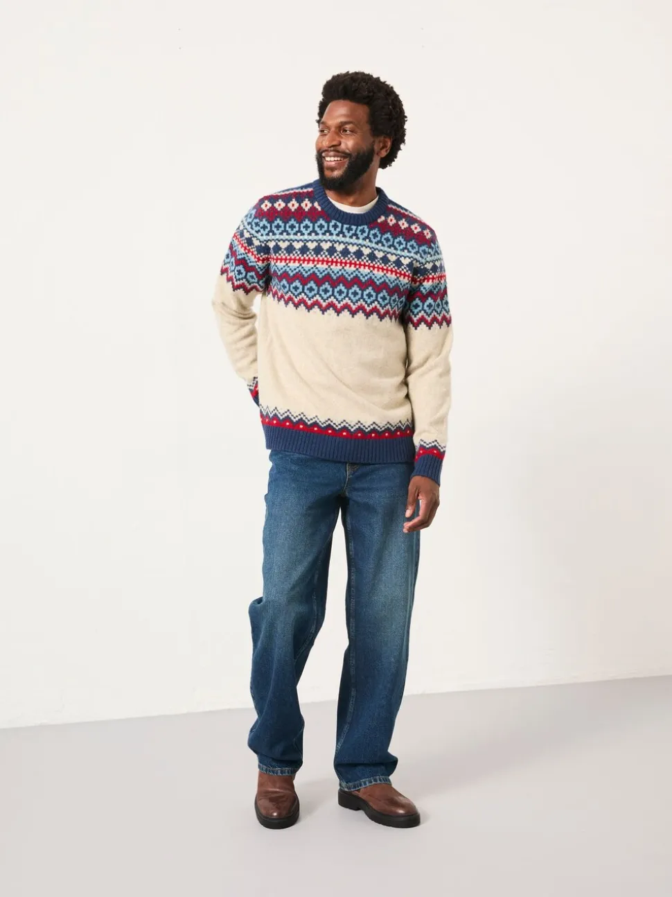FatFace Hudson Natural Knitted Fairisle Crew Jumper