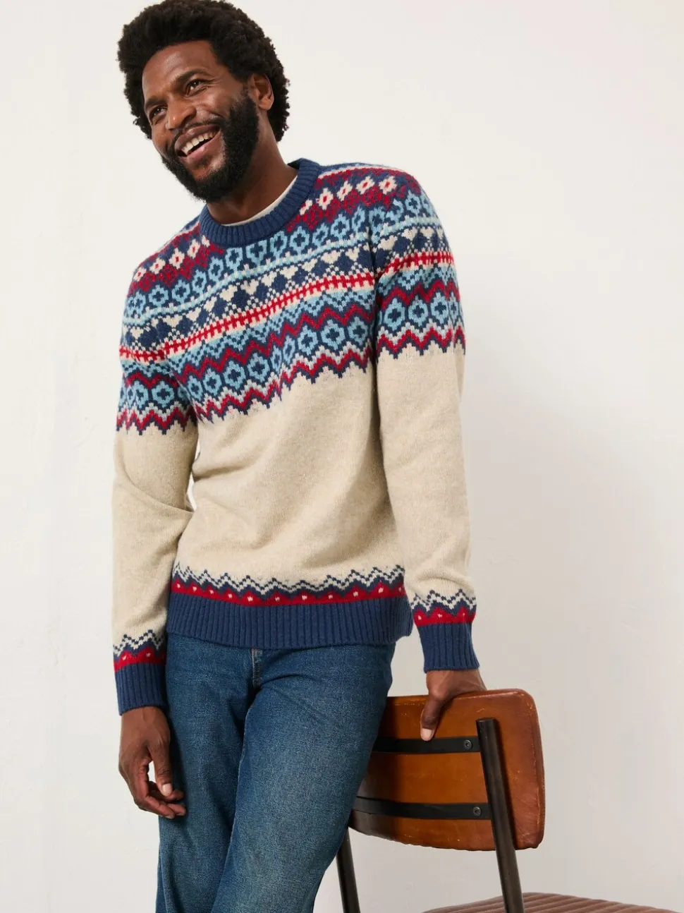 FatFace Hudson Natural Knitted Fairisle Crew Jumper