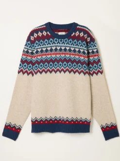 FatFace Hudson Natural Knitted Fairisle Crew Jumper