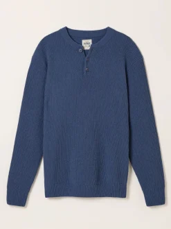 FatFace Kelbrook Blue Denim Knitted Henley Jumper