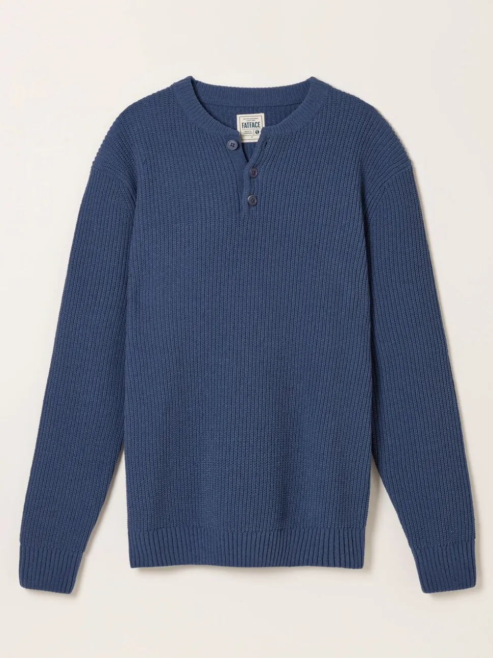 FatFace Kelbrook Blue Denim Knitted Henley Jumper