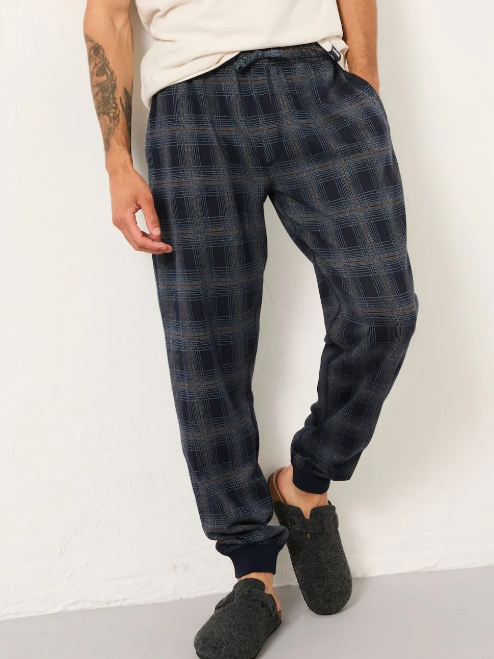 FatFace Kemble Navy Check Cuffed Pyjama Bottoms