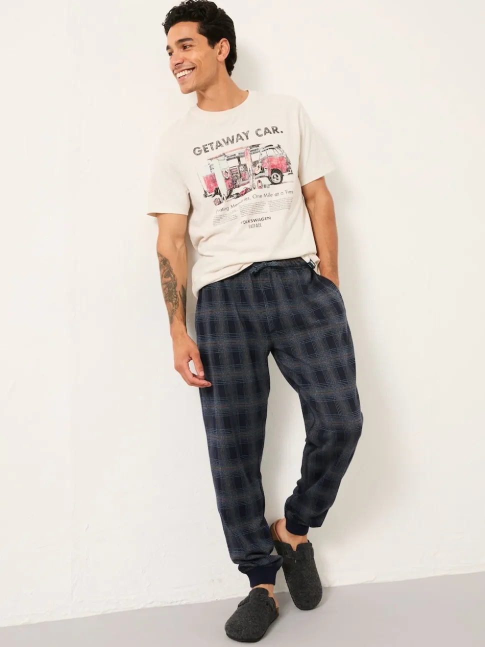 FatFace Kemble Navy Check Cuffed Pyjama Bottoms