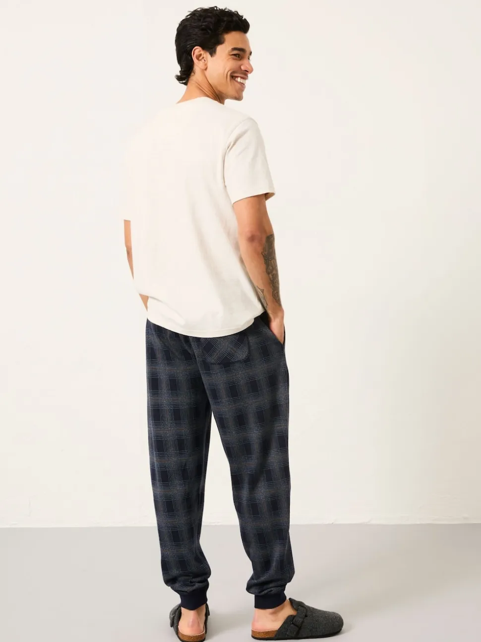 FatFace Kemble Navy Check Cuffed Pyjama Bottoms