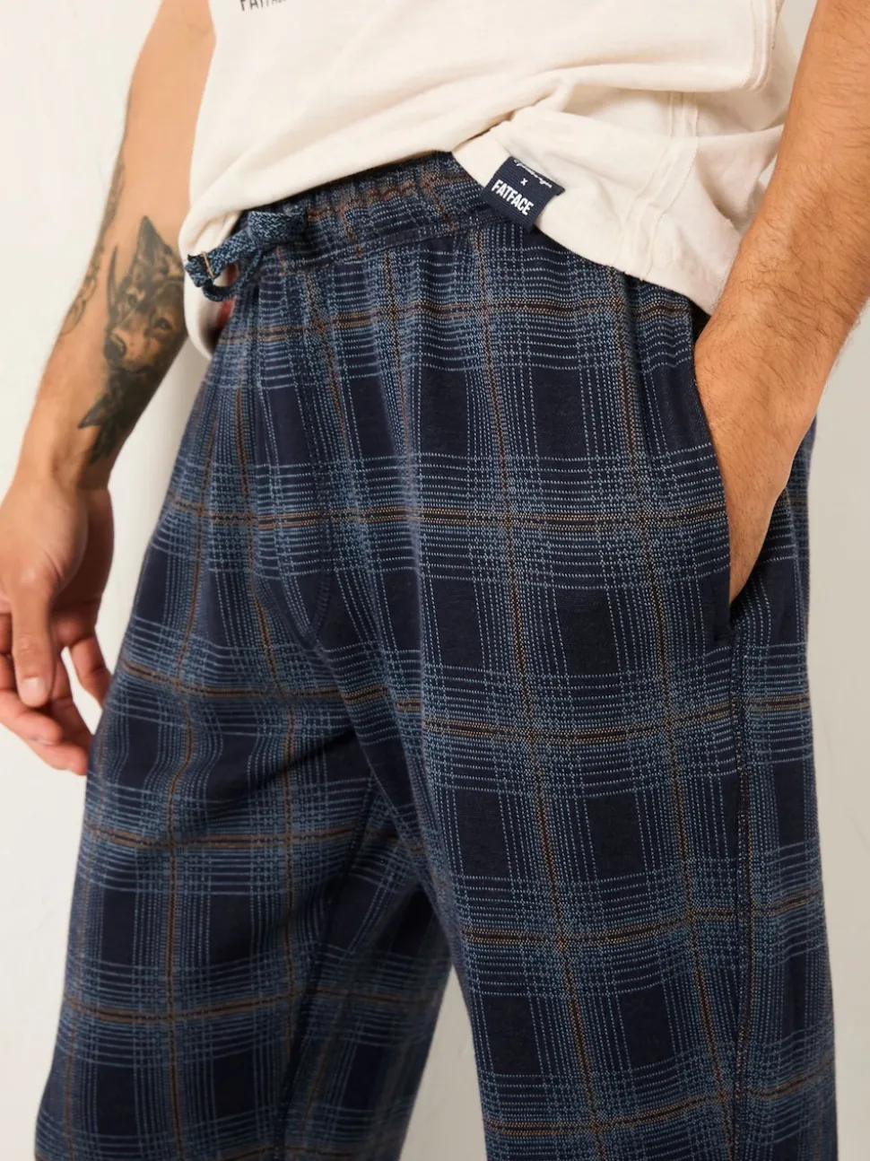 FatFace Kemble Navy Check Cuffed Pyjama Bottoms